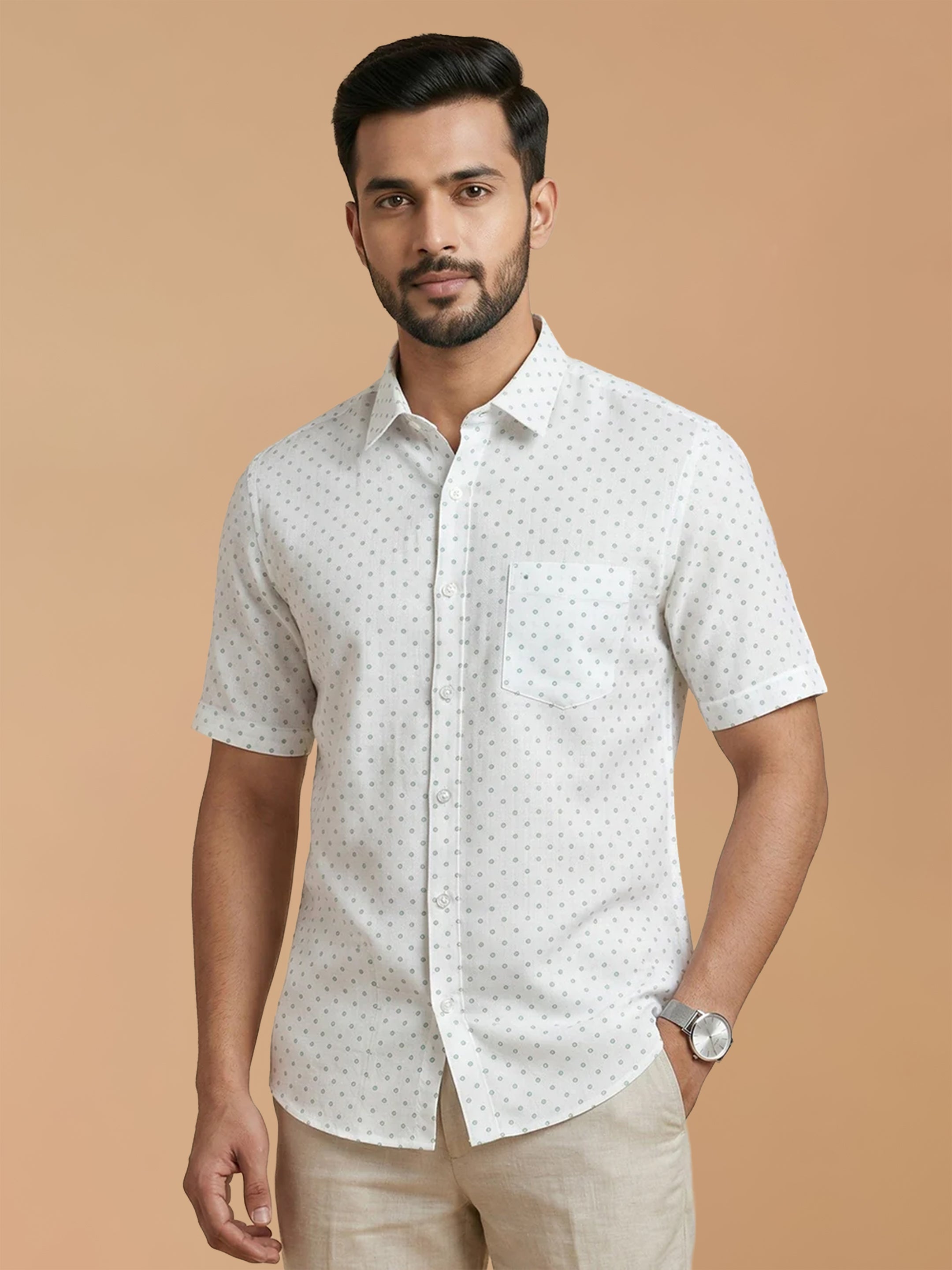 Cotton Rich White Printed Regular Fit Shirt T66 APT16