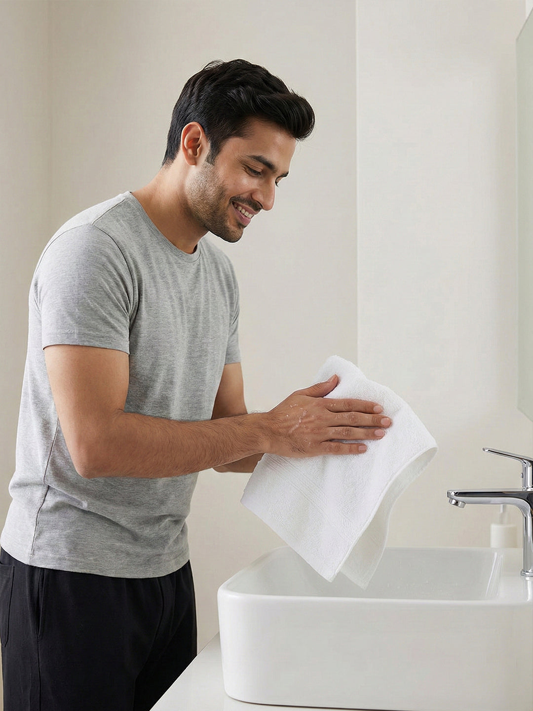 You & Me Premium Soft Terry Cotton Couple Bath, Face & Hand Towel White (Pack Of 6)