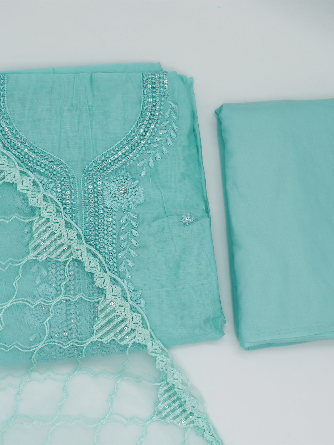 Women Semi Chanderi Embroidered Dress Material Pale Turquoise DM356
