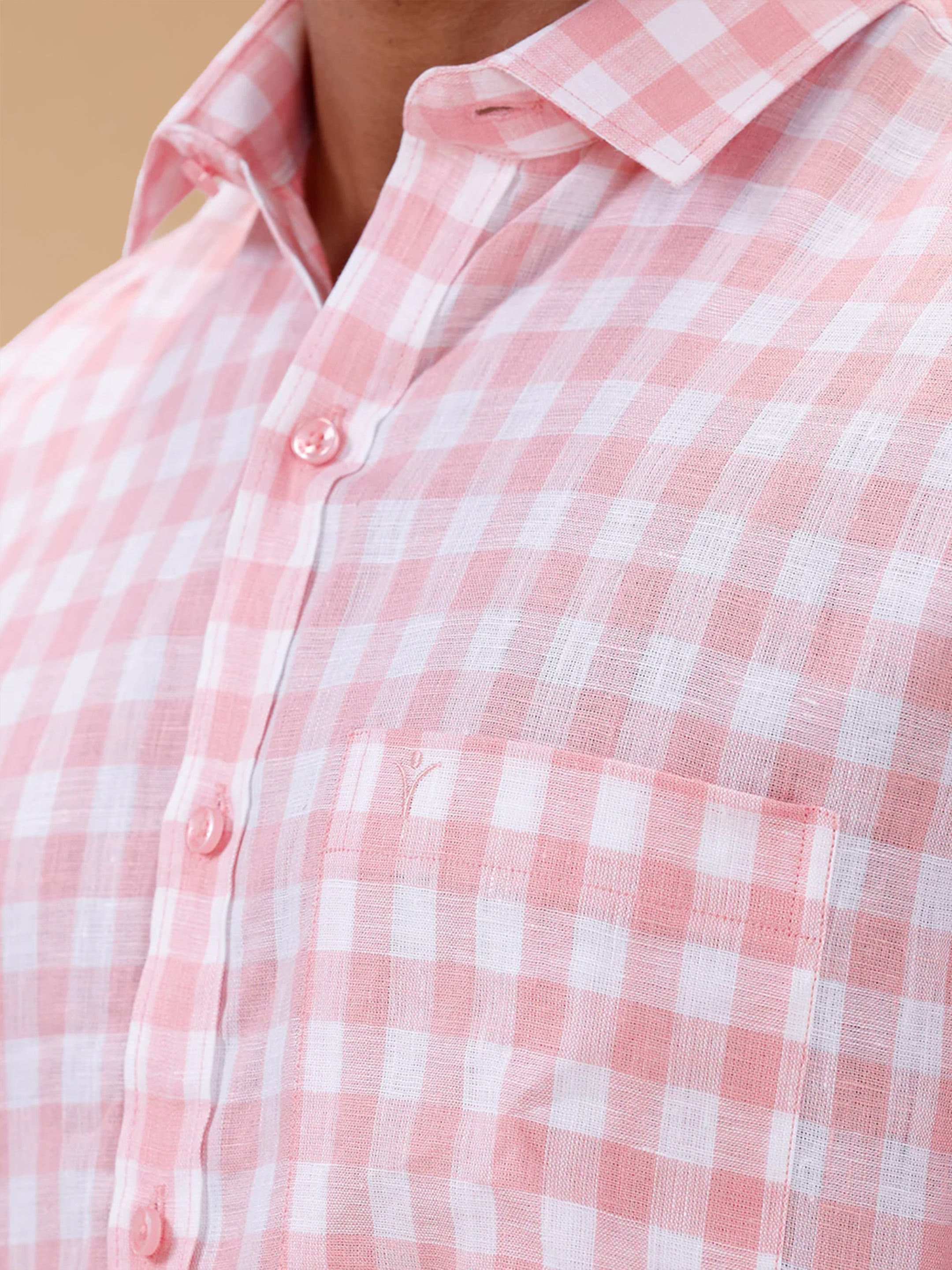 Pure Linen Rose Bud Checked Smart Fit Shirt LS2