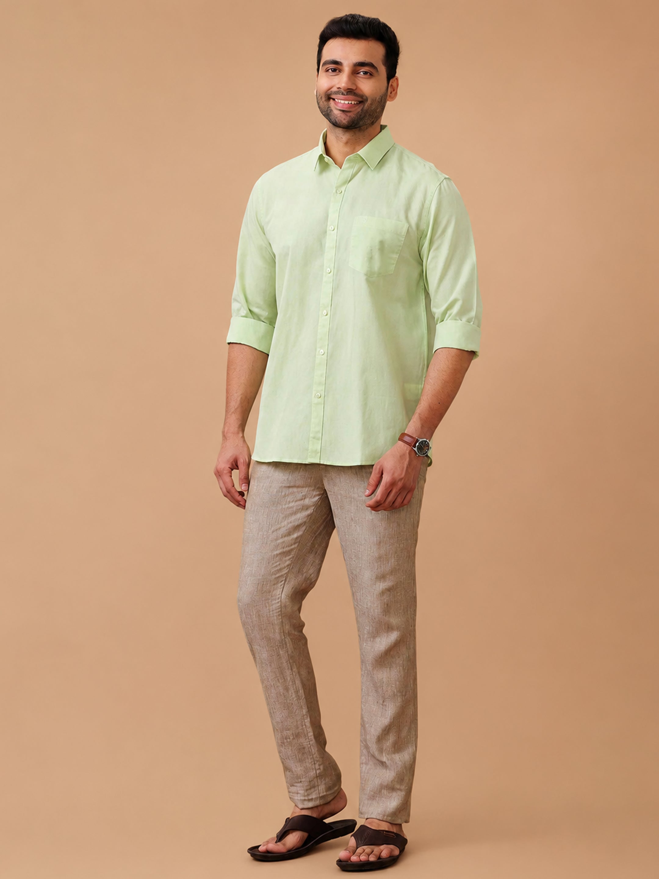 Linen Cotton LT Pale Green Regular Fit Shirt LF21