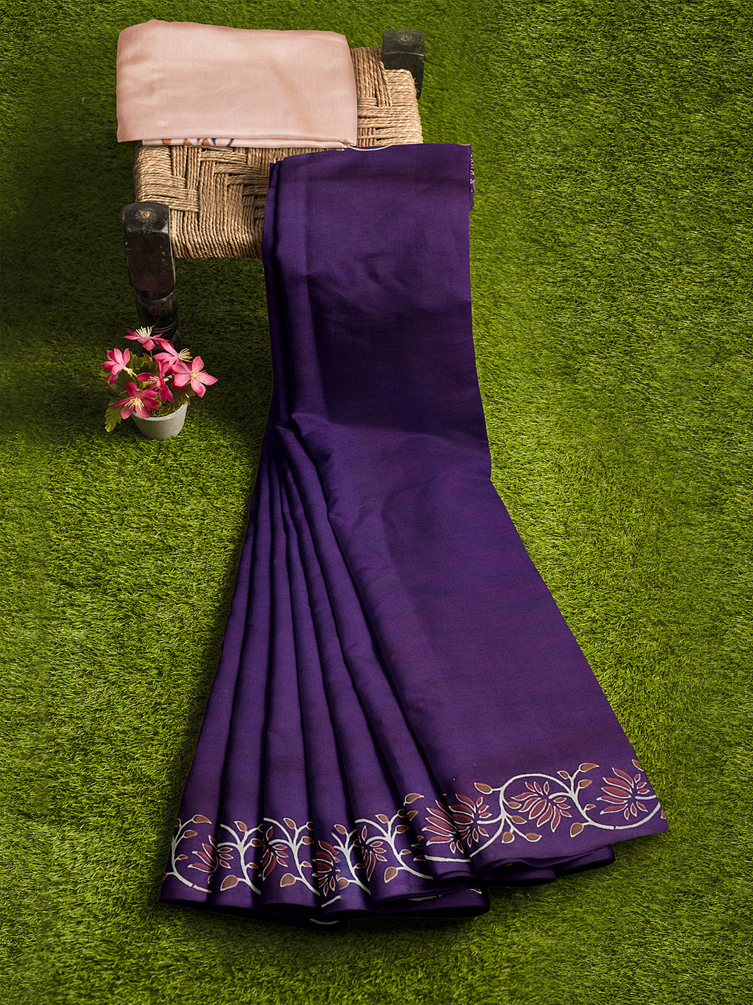 Women Violet Cotton Saree with Double Blouse PCS216
