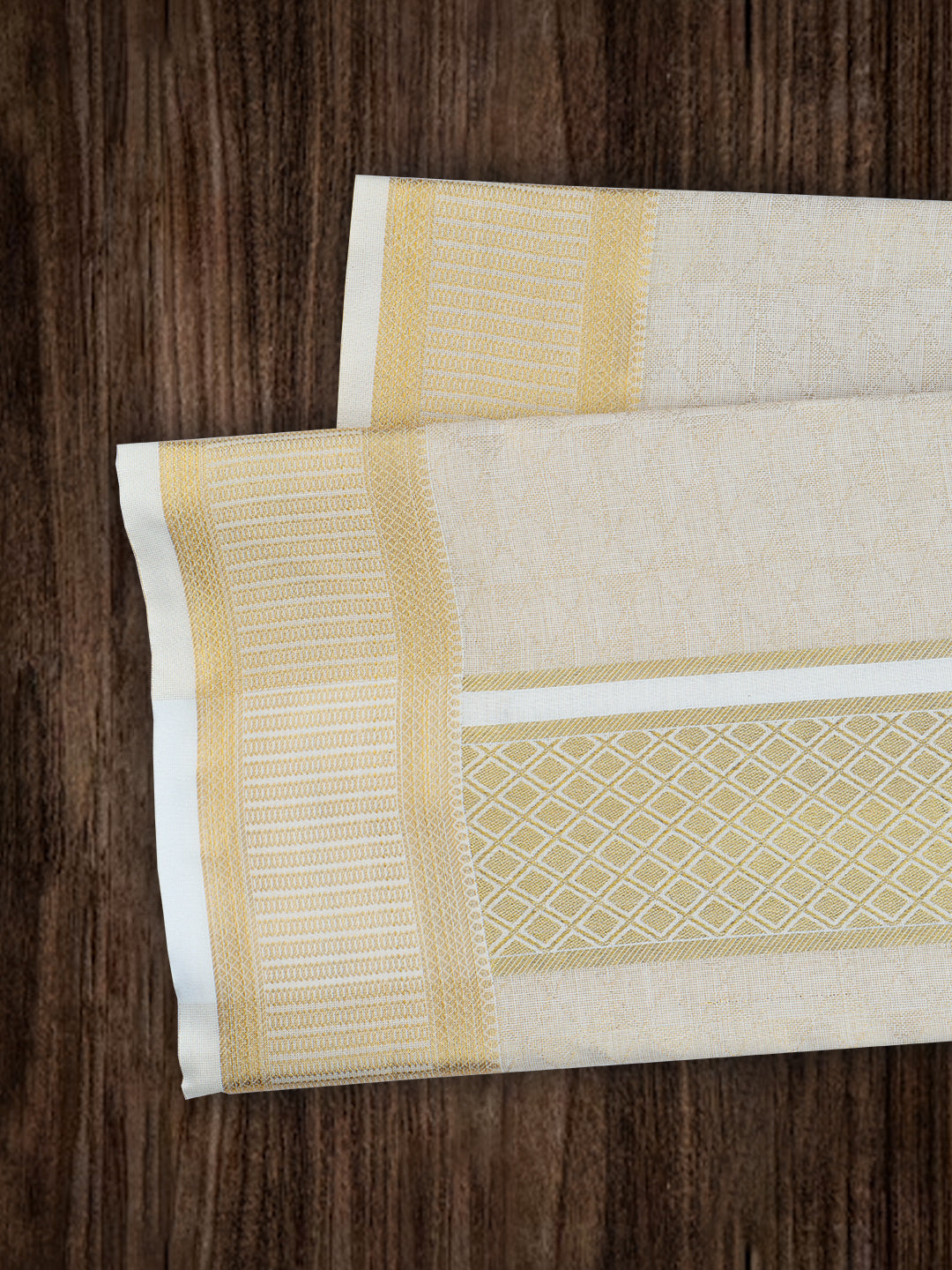 Men Tissue Dhoti Shirting & Towel Set Cream Golden Glory GG01