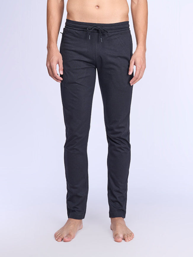 Men Combed Cotton Rich Track Pant with Side Pockets Black ETK1