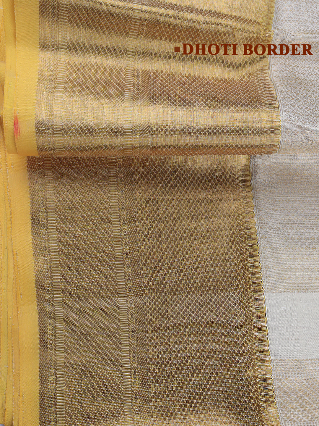 Men Premium Pure Silk Cream  Dhoti & Towel Set with 6" inch Gold Jari Border Amirtham AM15