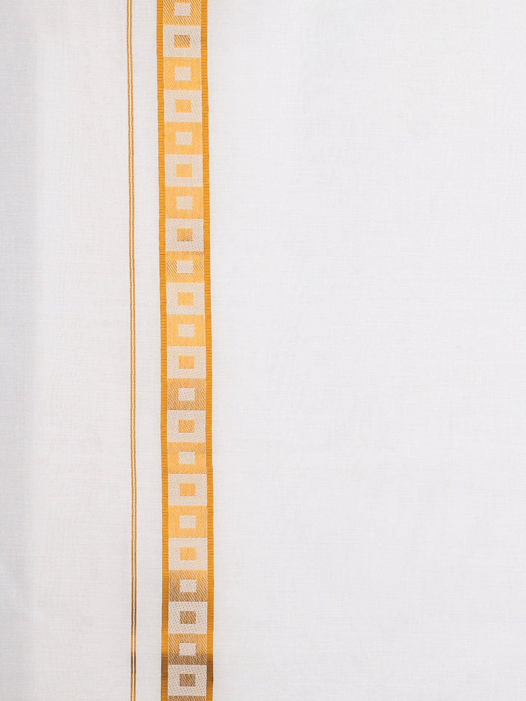 Men Cotton Blend Single Layer White Dhoti with Gold Fancy Border