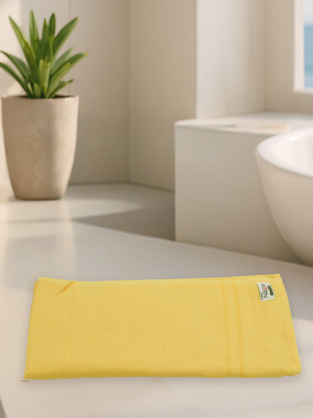 100% Cotton Self Designed Bath Towel Yellow Magnus MCS03