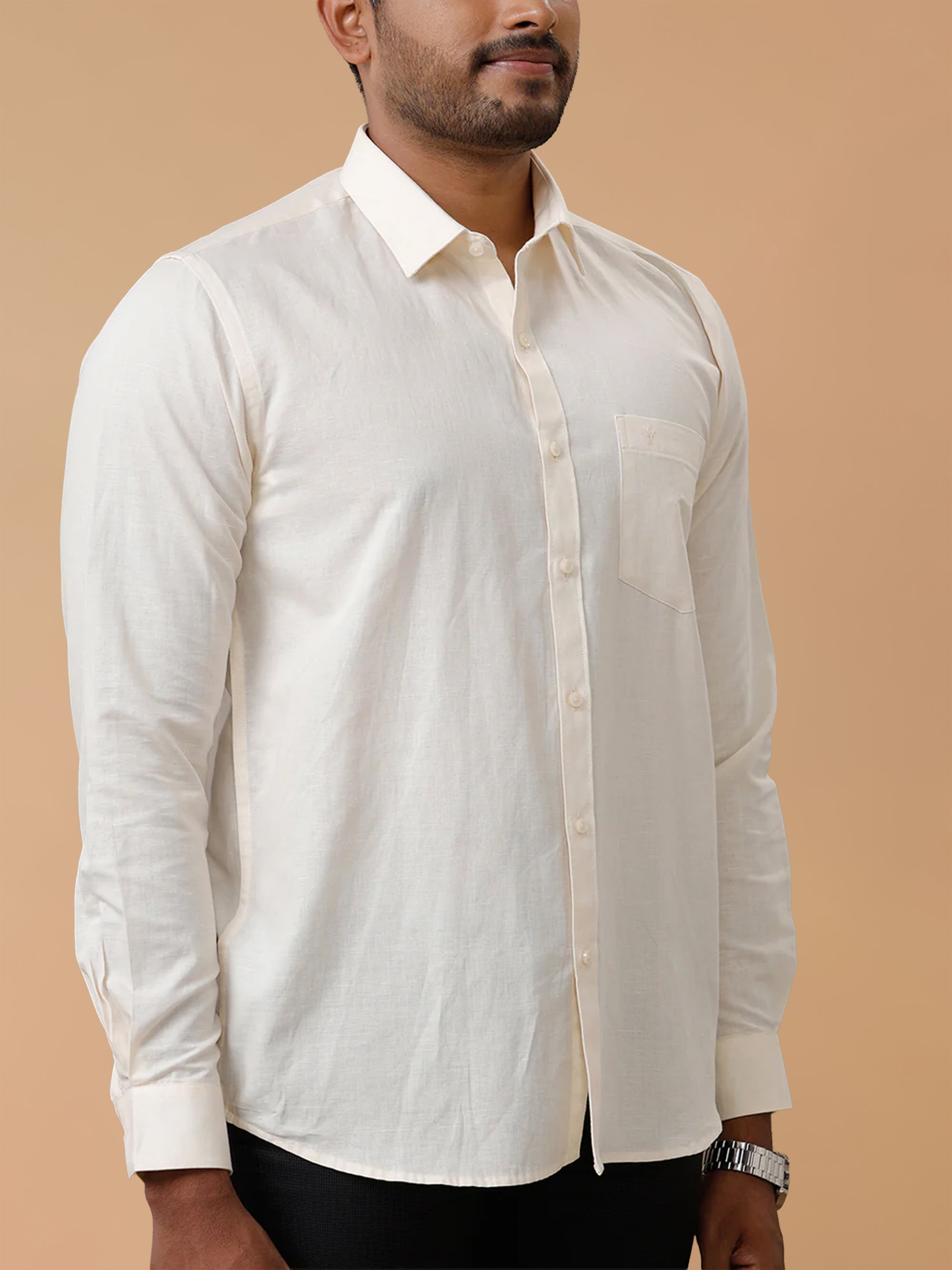 Linen Cotton Cream Regular Fit Shirt LF12