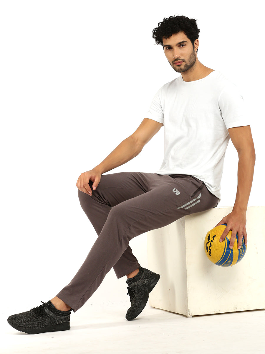 Men Combed Cotton Rich Regular Fit Track pant with Side Pockets Dark Grey AGT2