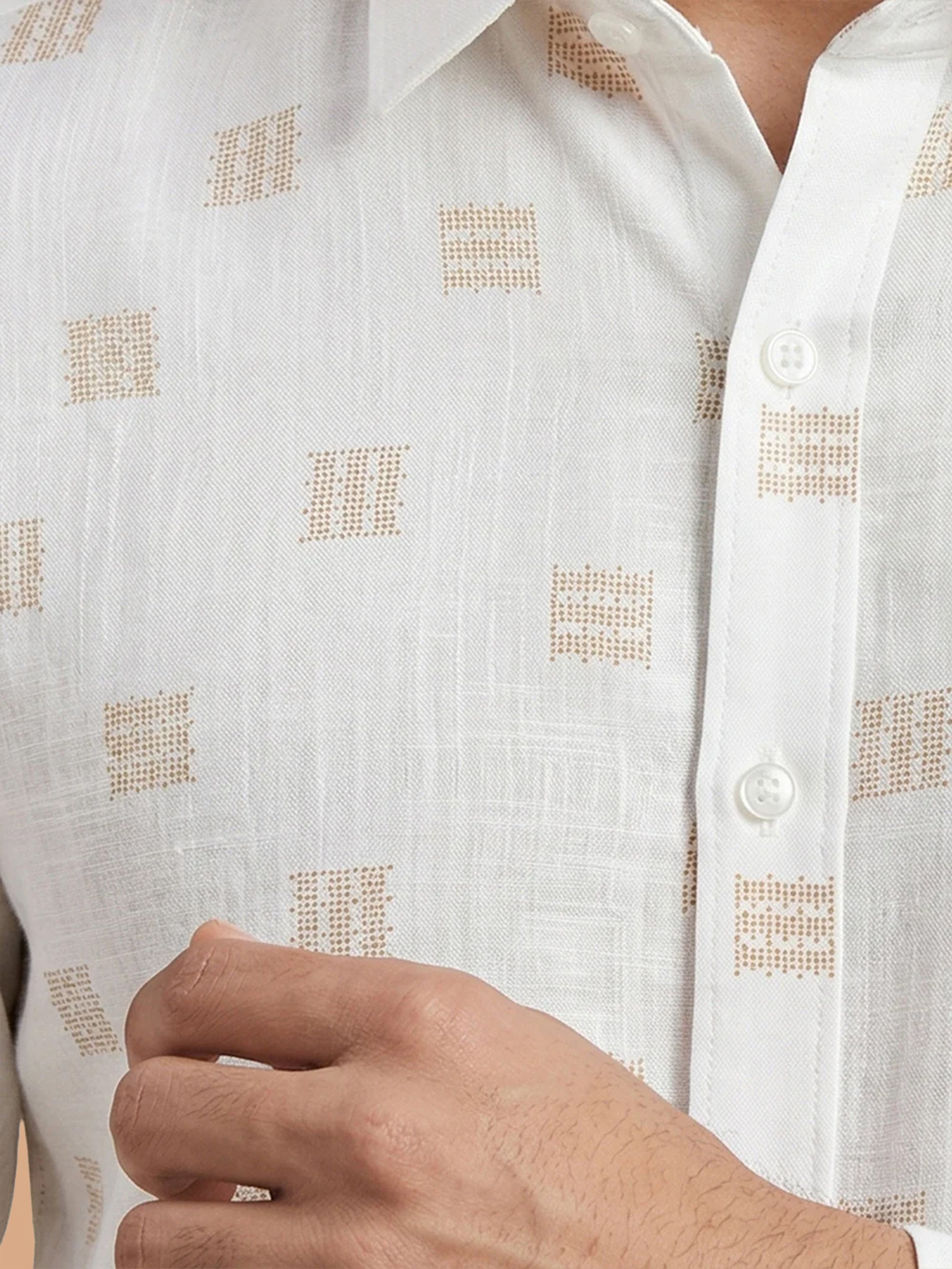 Cotton Rich White Printed Regular Fit Shirt T66 APT11