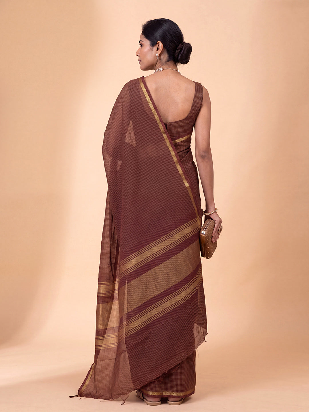 Women Chettinad Cotton Checks Maroon Saree CCS10