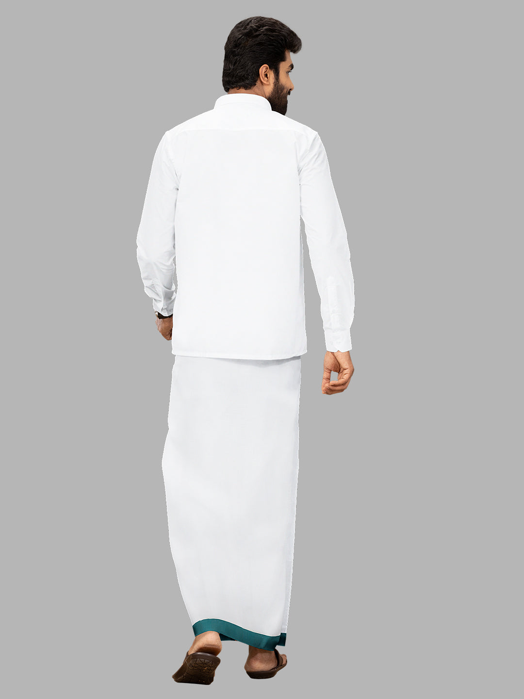 Men Cotton Blend Readymade Single Layer White Dhoti with Fancy Jari Border GACJ36