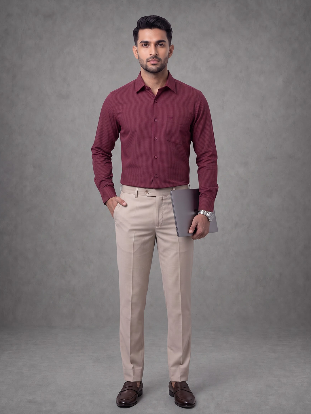 Prima Club Premium Cotton Dobby Pink Red Stripes Regular Fit Shirt SRAX3