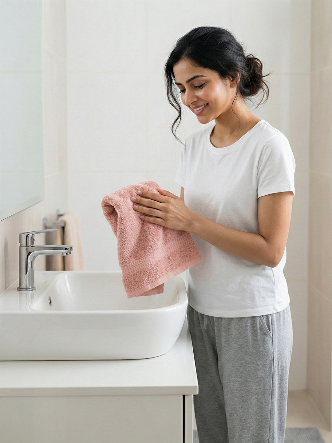You & Me Premium Soft Terry Cotton Couple Bath, Face & Hand Towels Coral (Pack Of 6)
