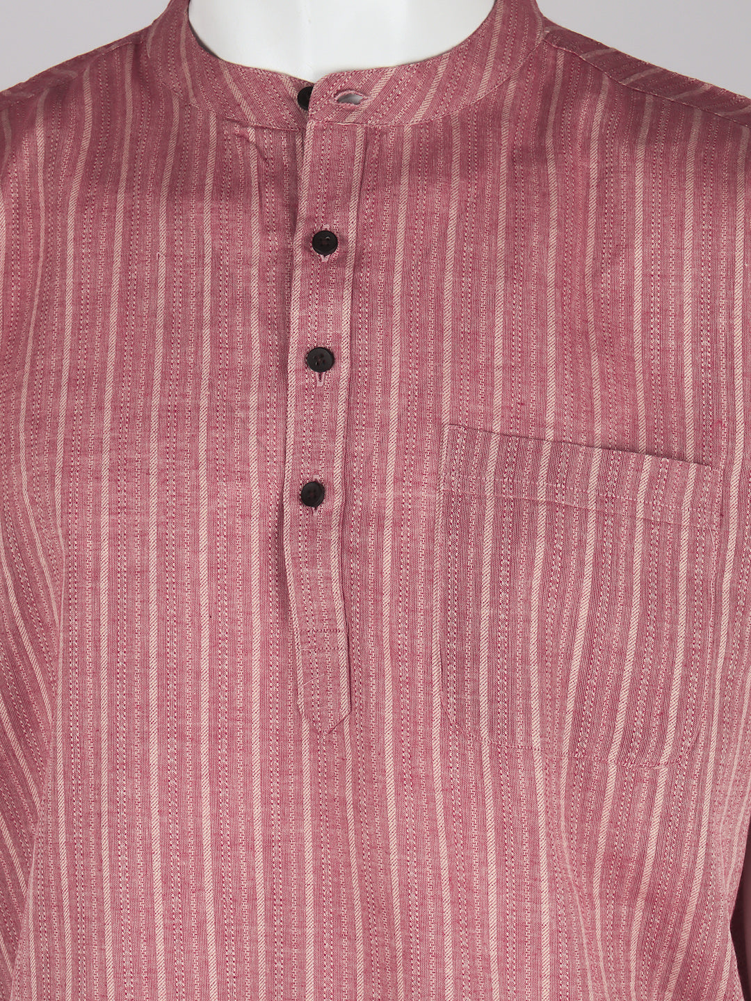 Men Coral Pink Short Length Kurta with Matching Border Dhoti Set RH04