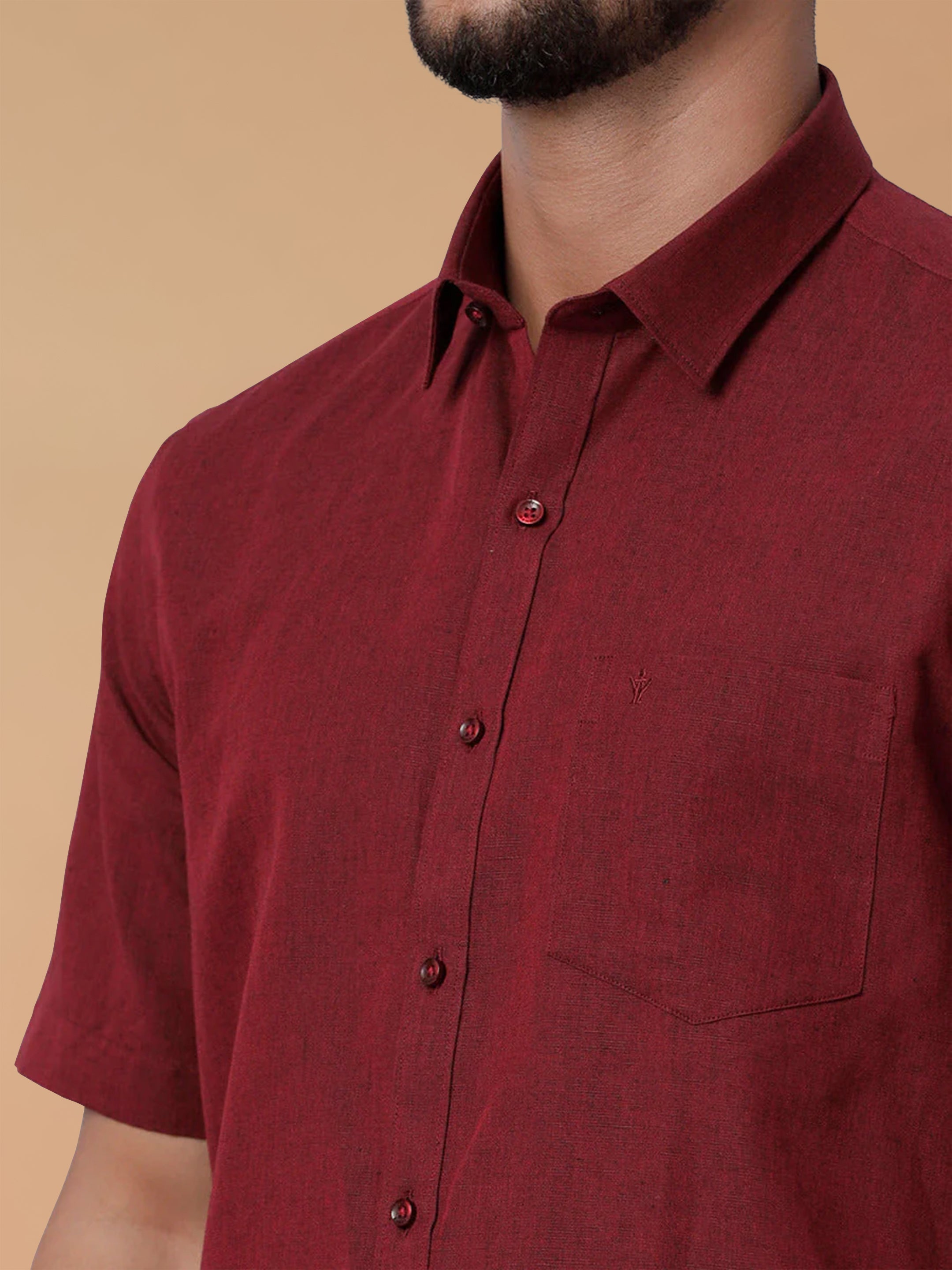 Linen Cotton Maroon Regular Fit Shirt LF14