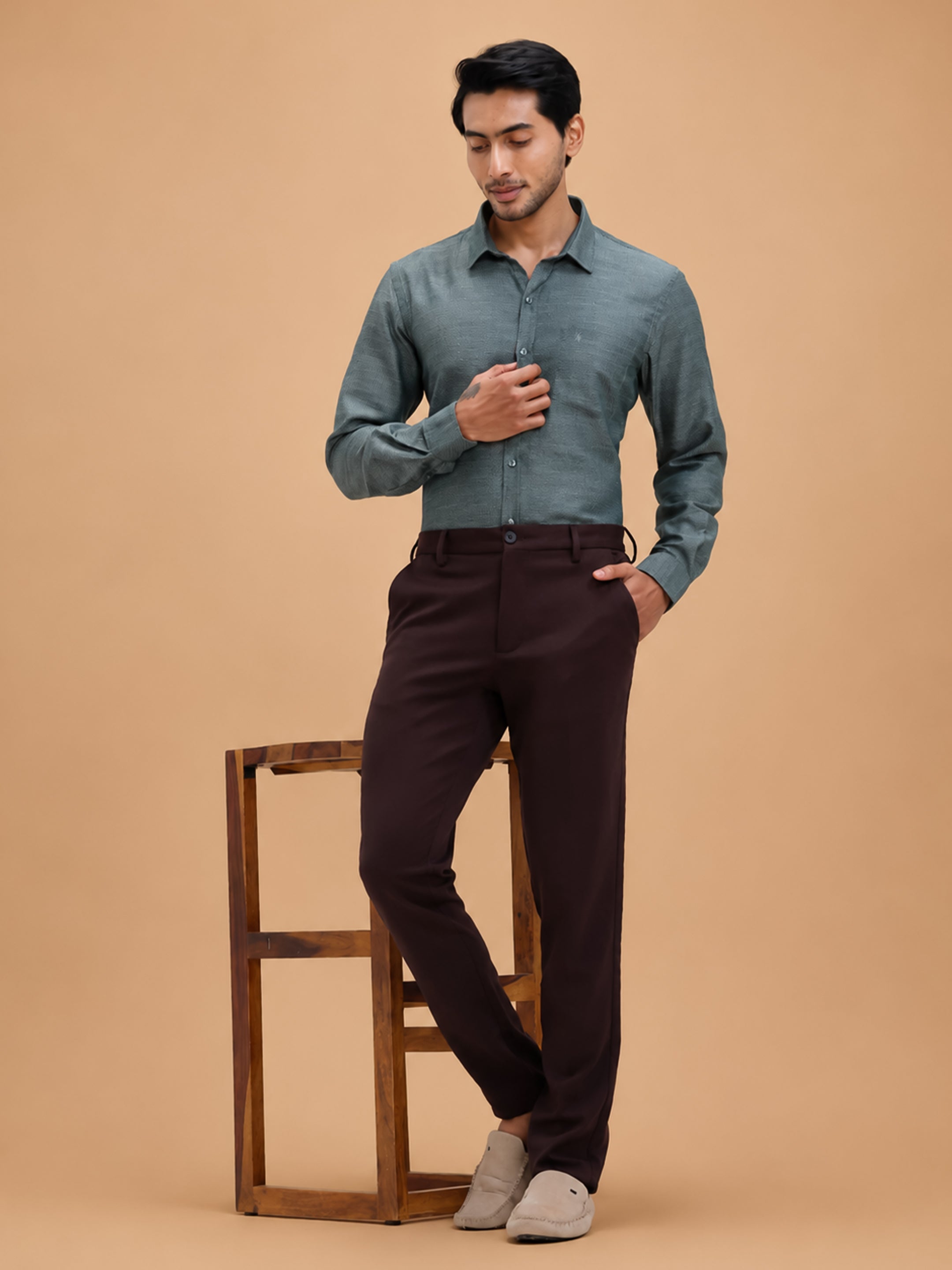 Cotton Rich Green Dobby Regular Fit Shirt T59 AIT3