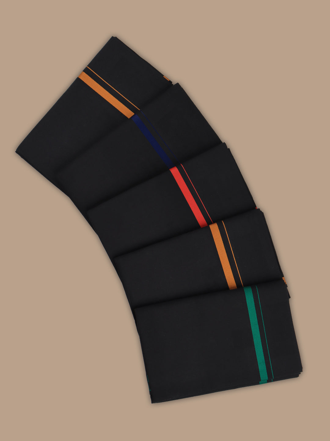 Men 100% Cotton Single Layer Black Dhoti with Assorted Border Poojan 1/2