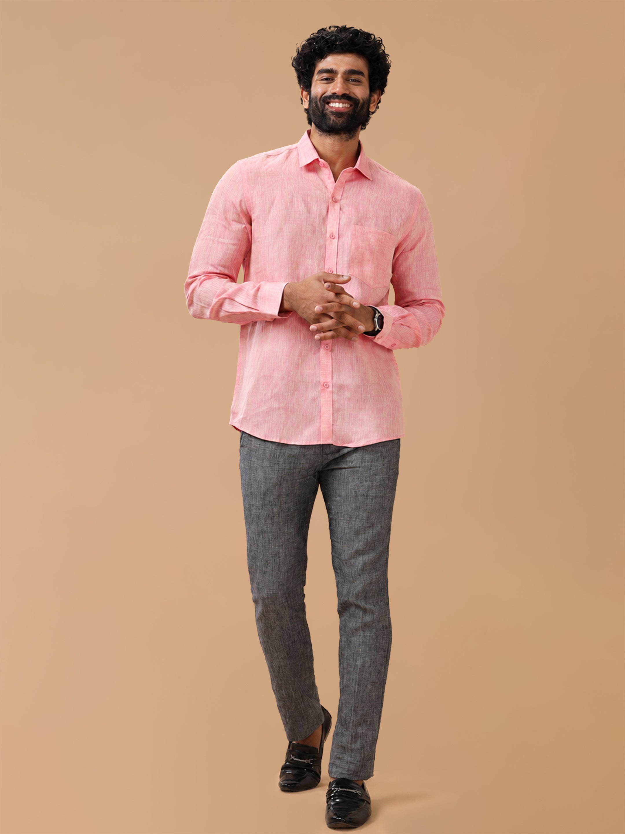 Pure Linen Light Red Smart Fit Shirt L73