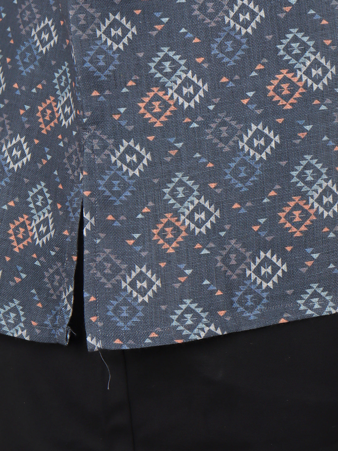 Men Cotton Short Length Printed Pocket Kurta Cadet Grey RI03