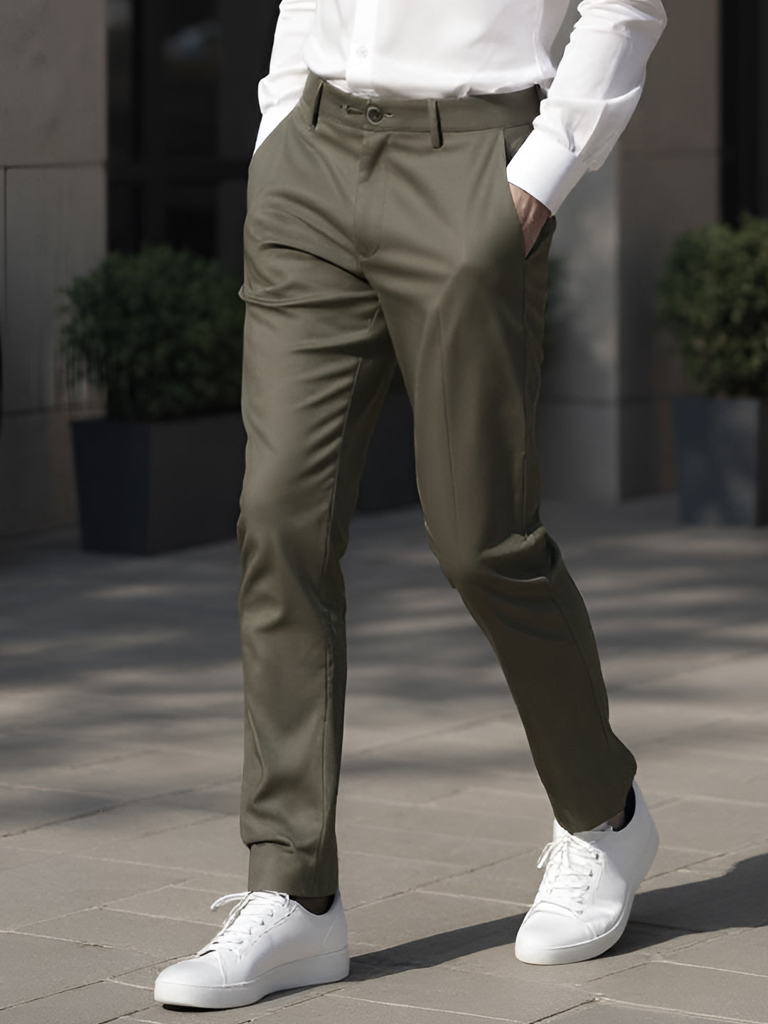 Men Cotton Lycra Dark Green Smart Fit Pant Zara