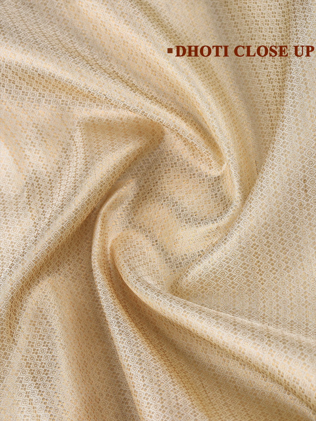 Men Premium Pure Silk Cream  Dhoti & Towel Set with 6" inch Gold Jari Border Amirtham AM15