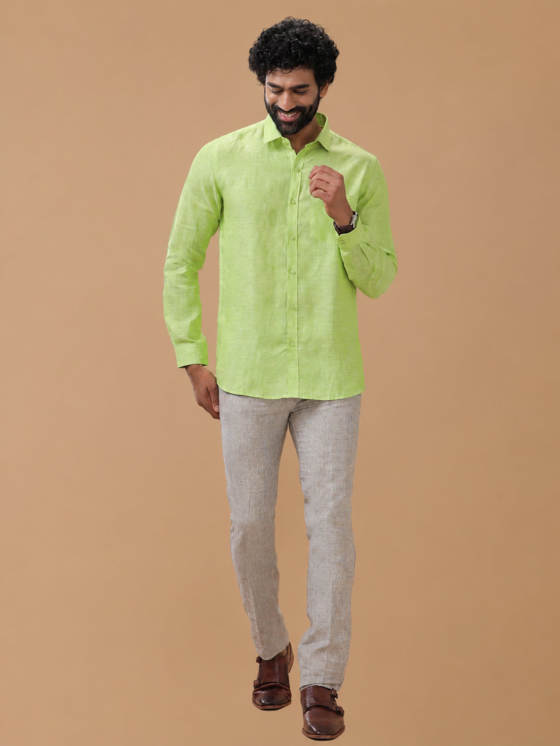 Pure Linen Lime Green Smart Fit Shirt L34