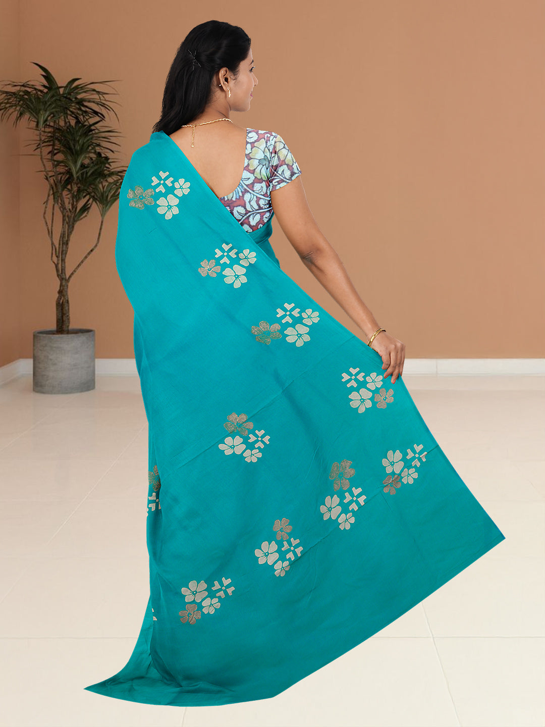 Women SkyBlue Cotton Saree with Double Blouse PCS209