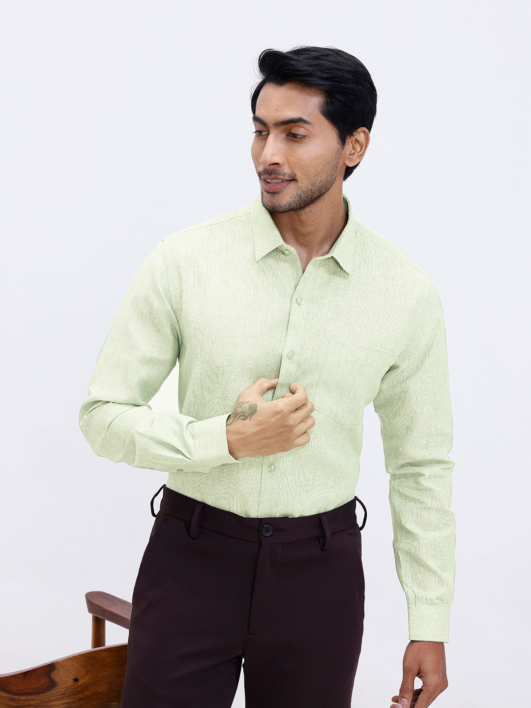 Men Cotton Rich Shirt Light Green Trendy 12 YL9