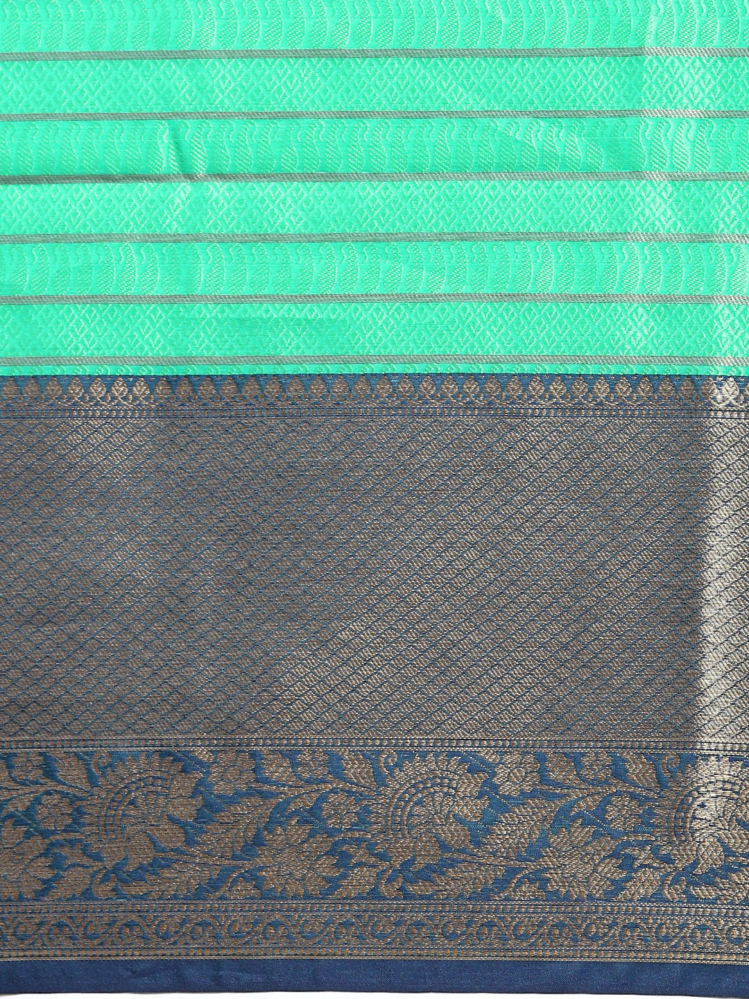 Semi Kora Cotton Allover Design Saree Green and Navy Zari Border SKC05-Zoom view