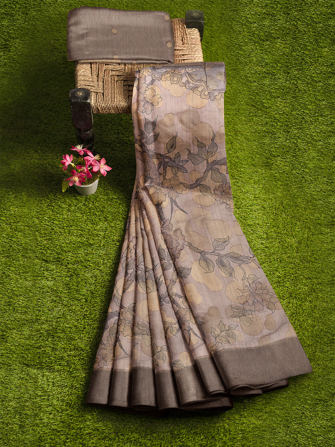 Women Violet Semi Tussar Printed Saree ST259
