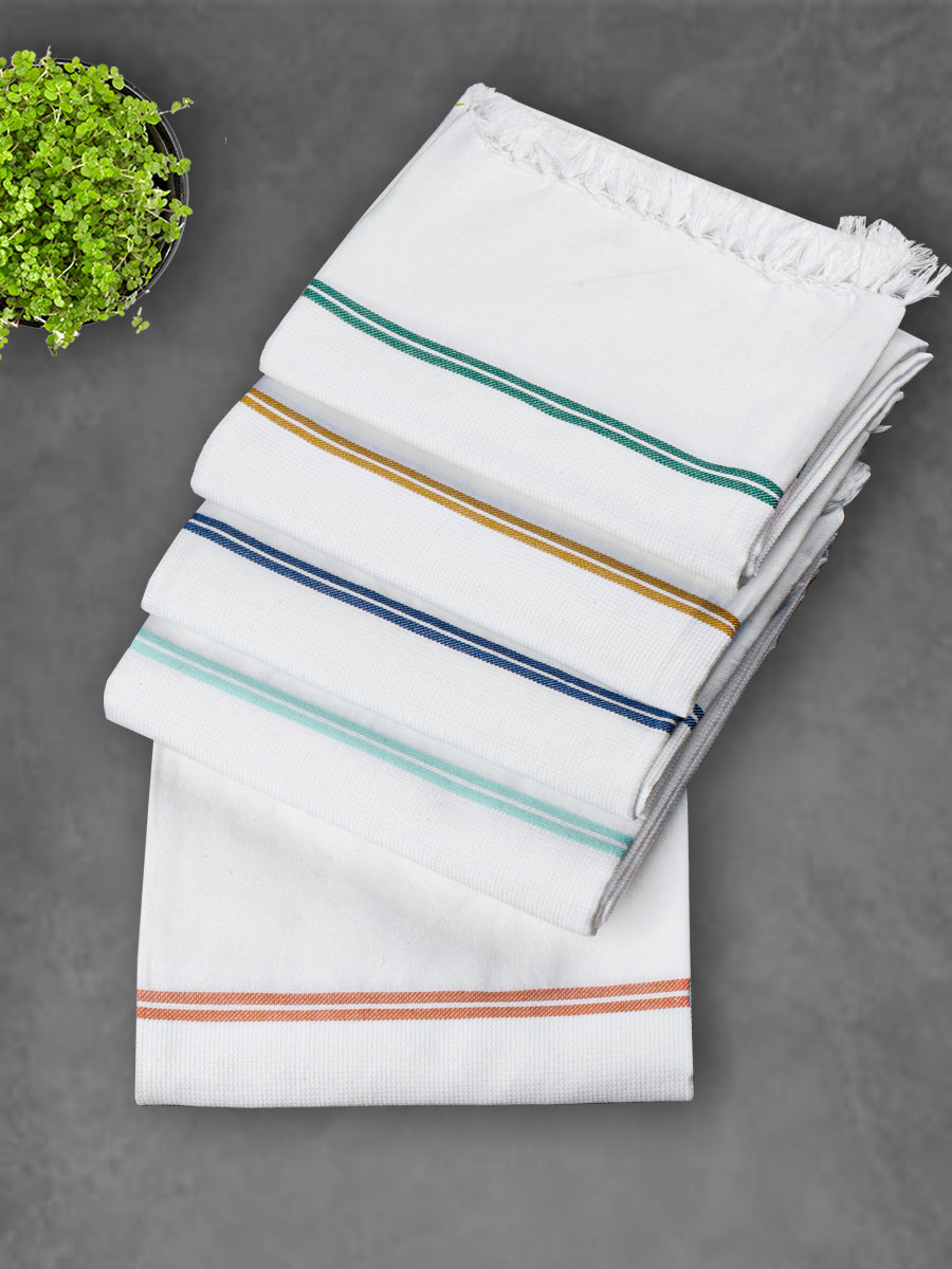 Premium Cotton Soft Feel White with Small Border Bath Towel 1046-Mix colour
