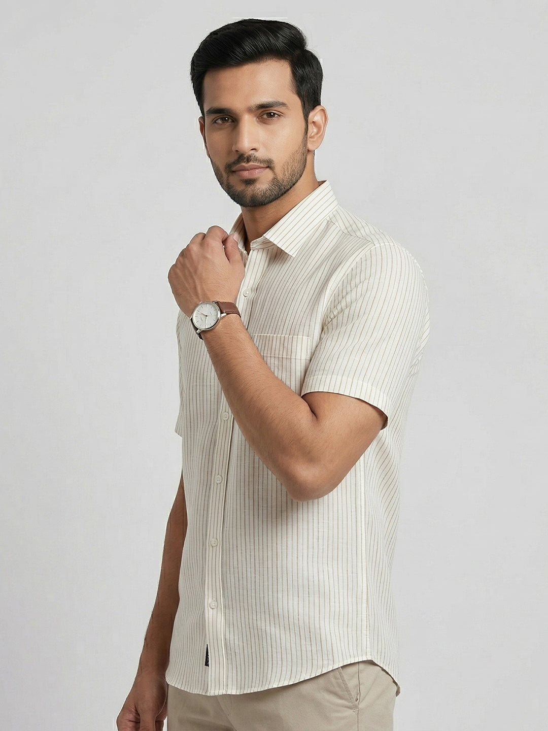 Pure Linen Striped Shirt White LS134