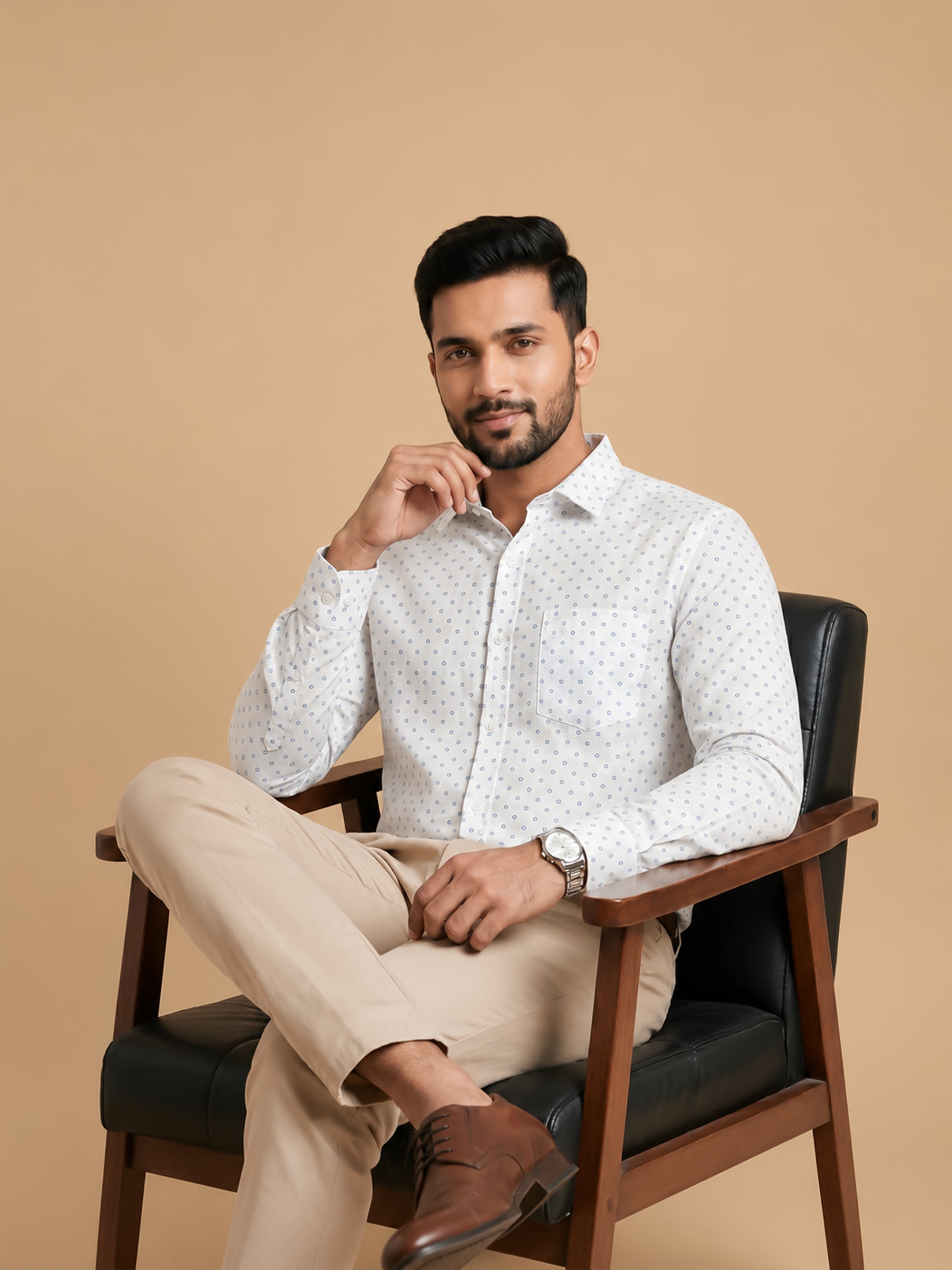 Cotton Rich White Printed Regular Fit Shirt T66 APT13