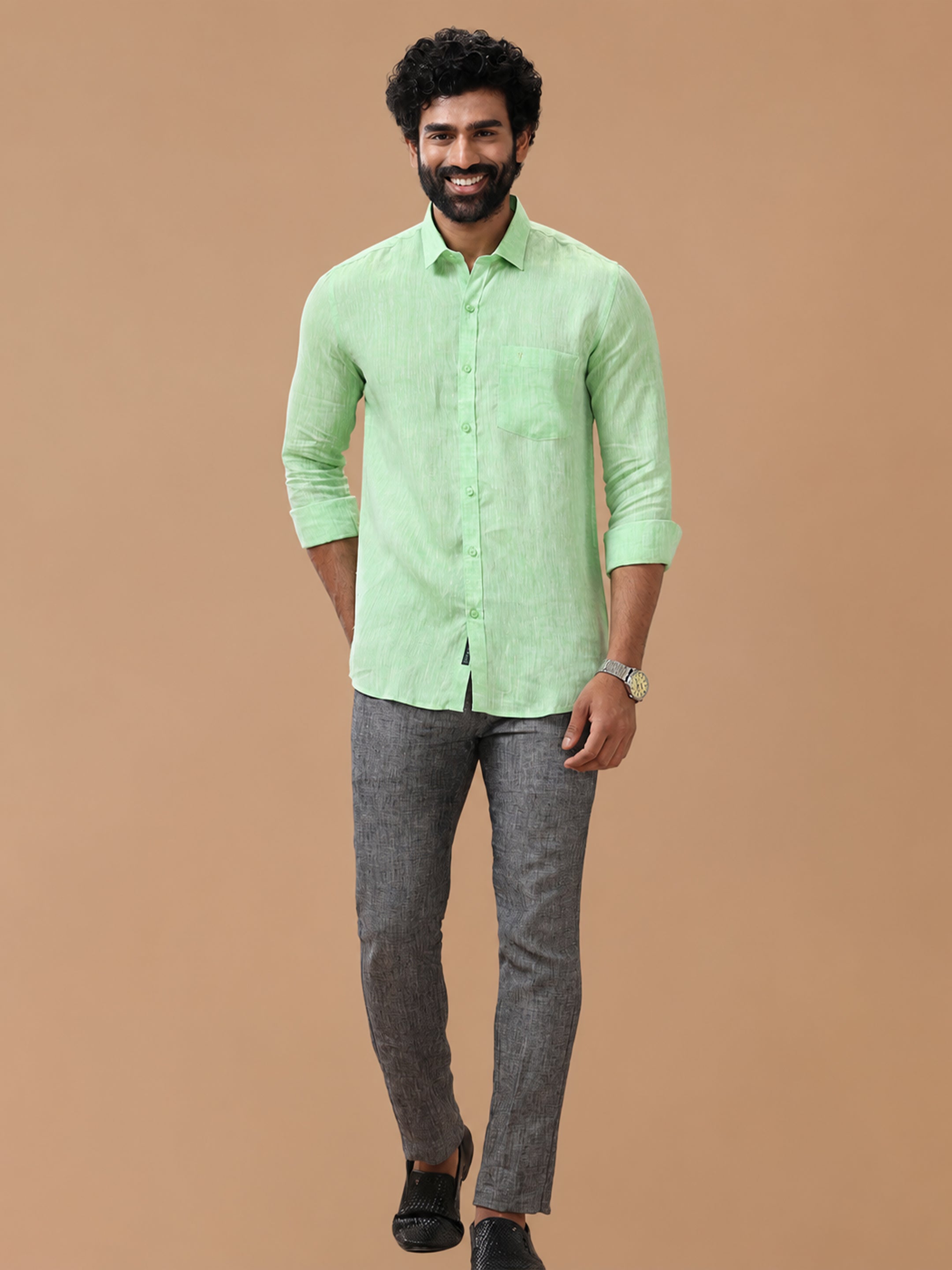 Pure Linen Pale Green Smart Fit Shirt L25