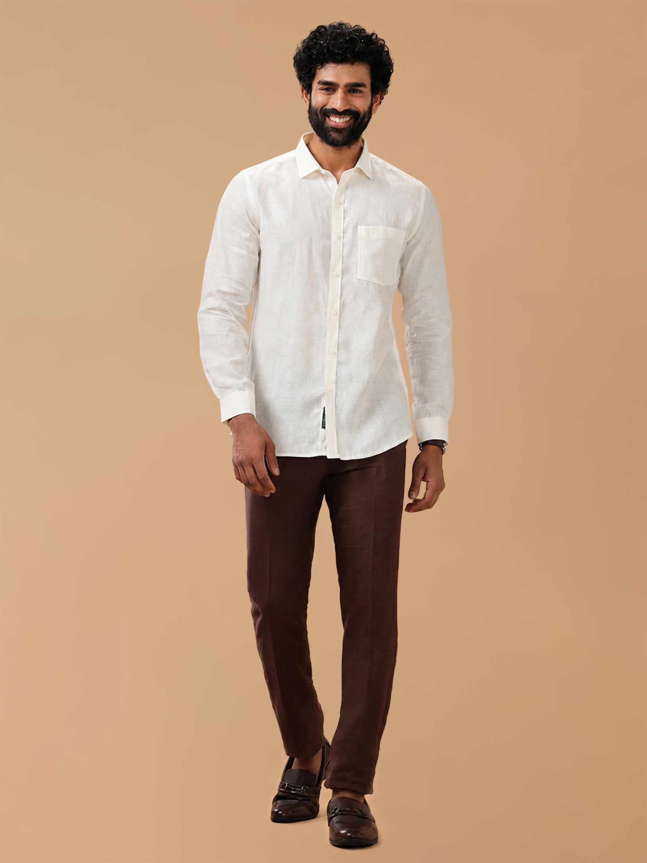 Pure Linen Cream Smart Fit Shirt L38