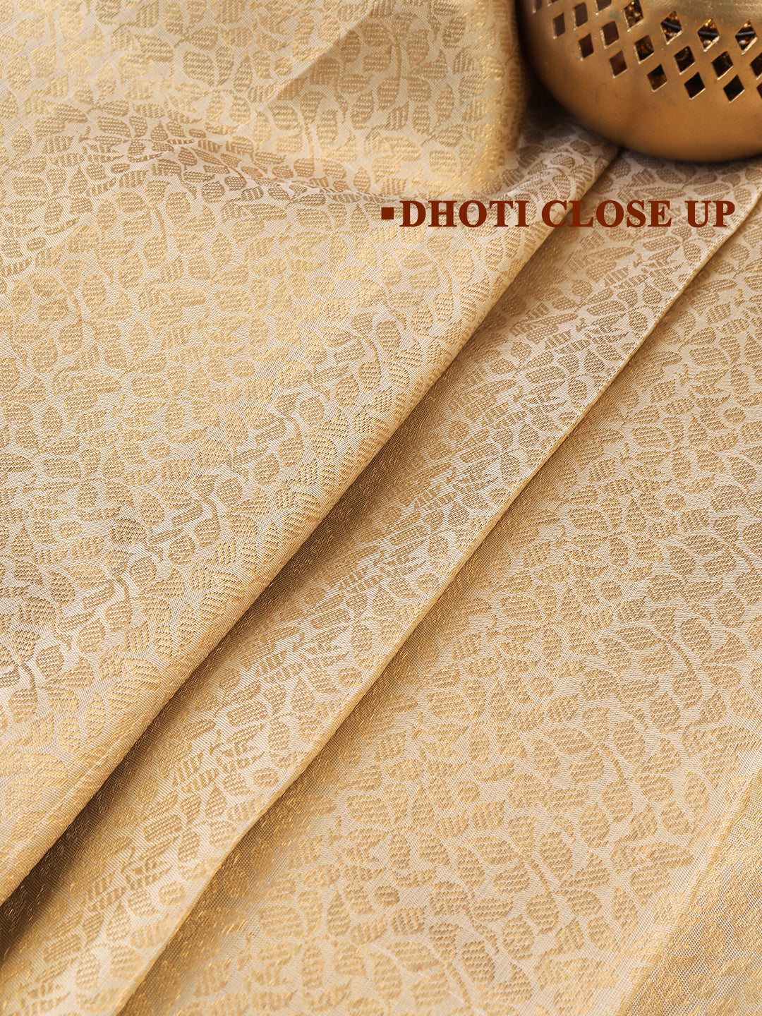 Men Premium Pure Silk Emboss Design Dhoti and Towel Set with 2-gram Gold Jari Fancy Border Agarshana