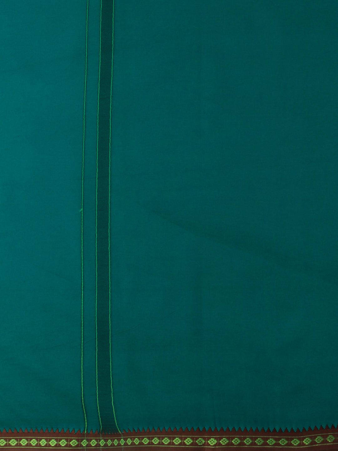 Men Cotton Blend Single Layer Green Dhoti with Mayilkhan Border Slokam