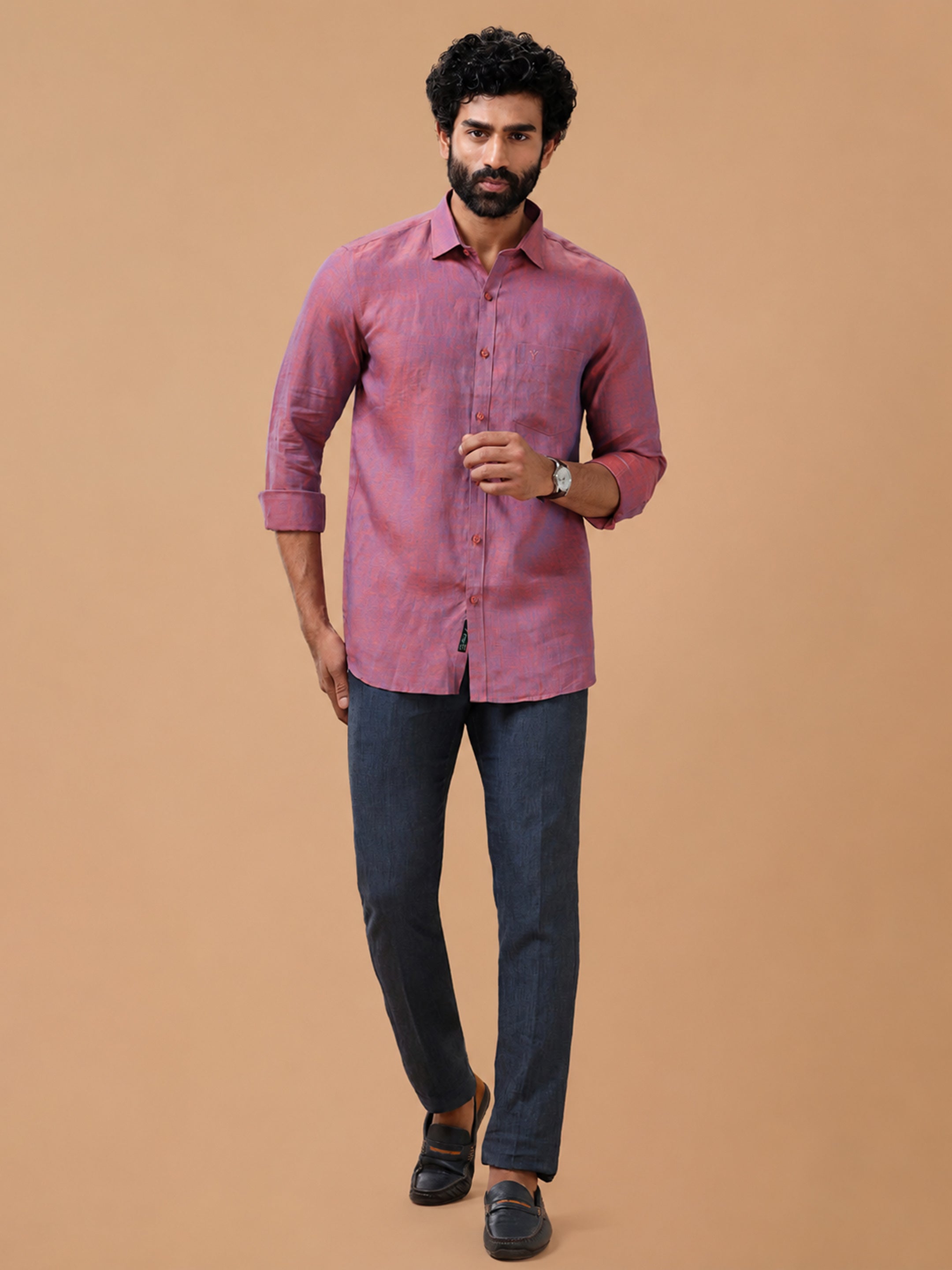 Pure Linen Blue Orange Smart Fit Shirt L75