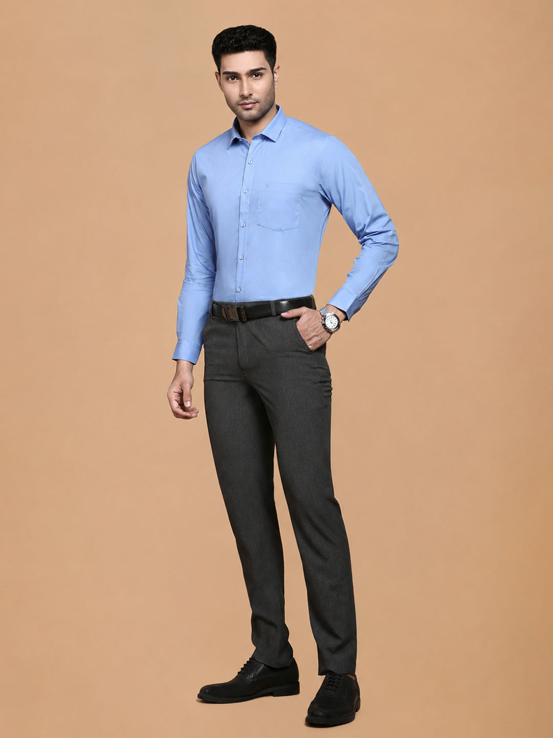 Cotton Spandex Pale Cornflower Blue 2 Way Stretch Smart Fit Shirt LY8