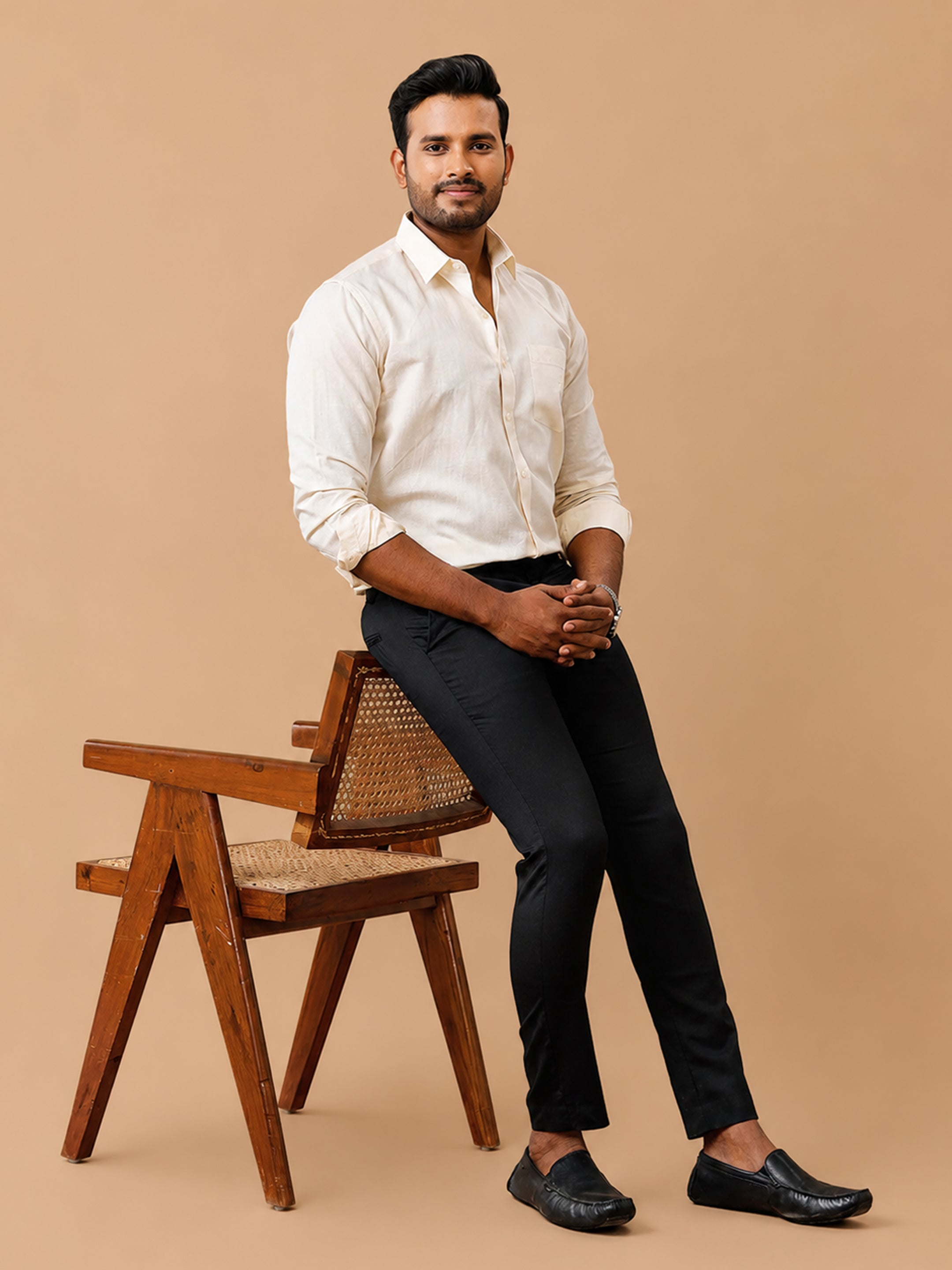 Linen Cotton Cream Regular Fit Shirt LF12