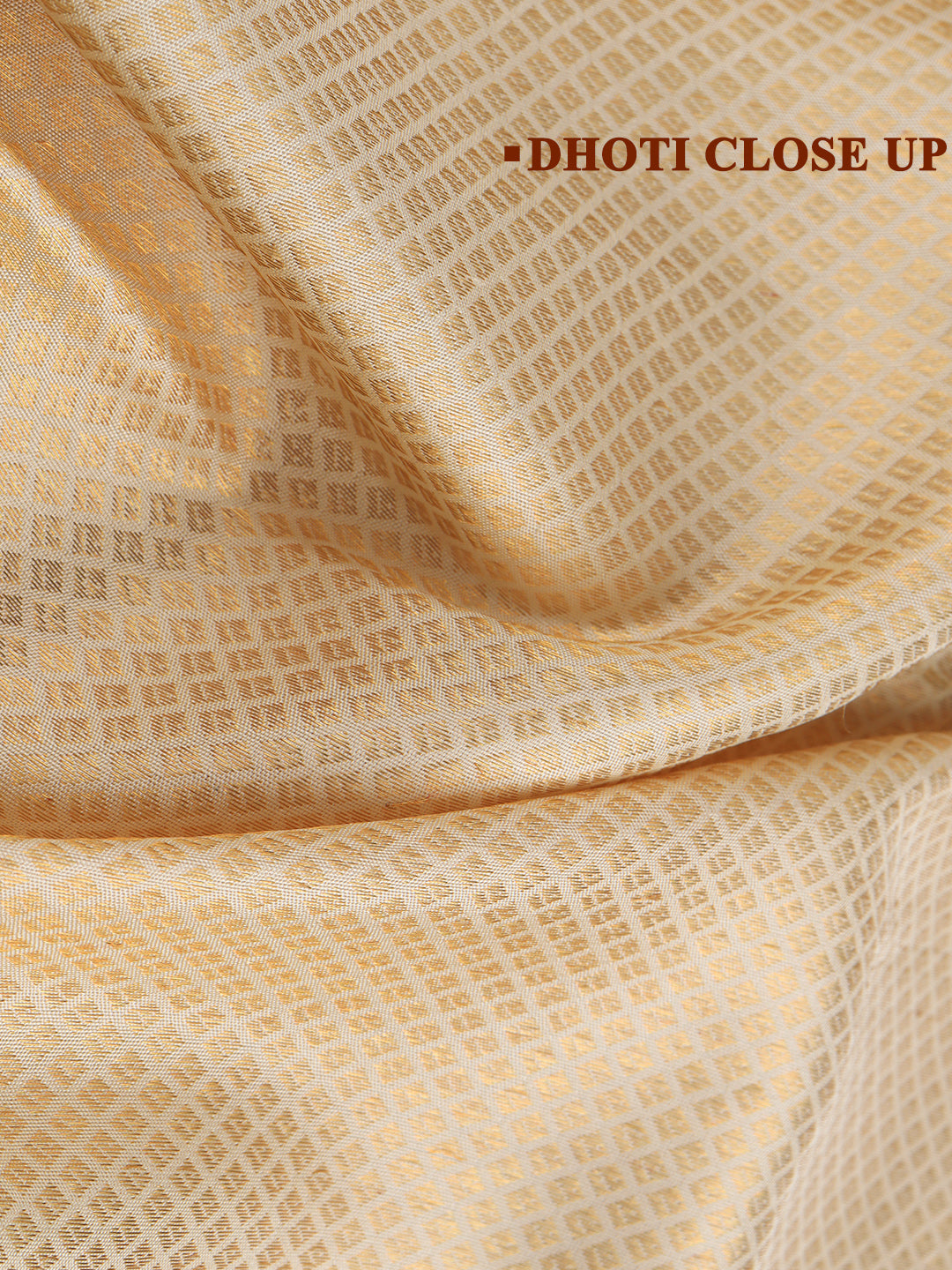 Men Luxury Premium Pure Silk Cream Dhoti Towel Set with 6" inch Gold Jari Border Amirtham AM19