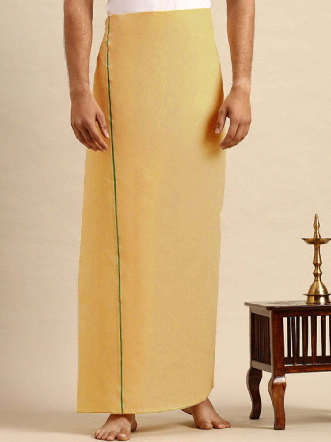 Men 100% Cotton Single Layer Light Kaavi Dhoti with Assorted Border Sudhan