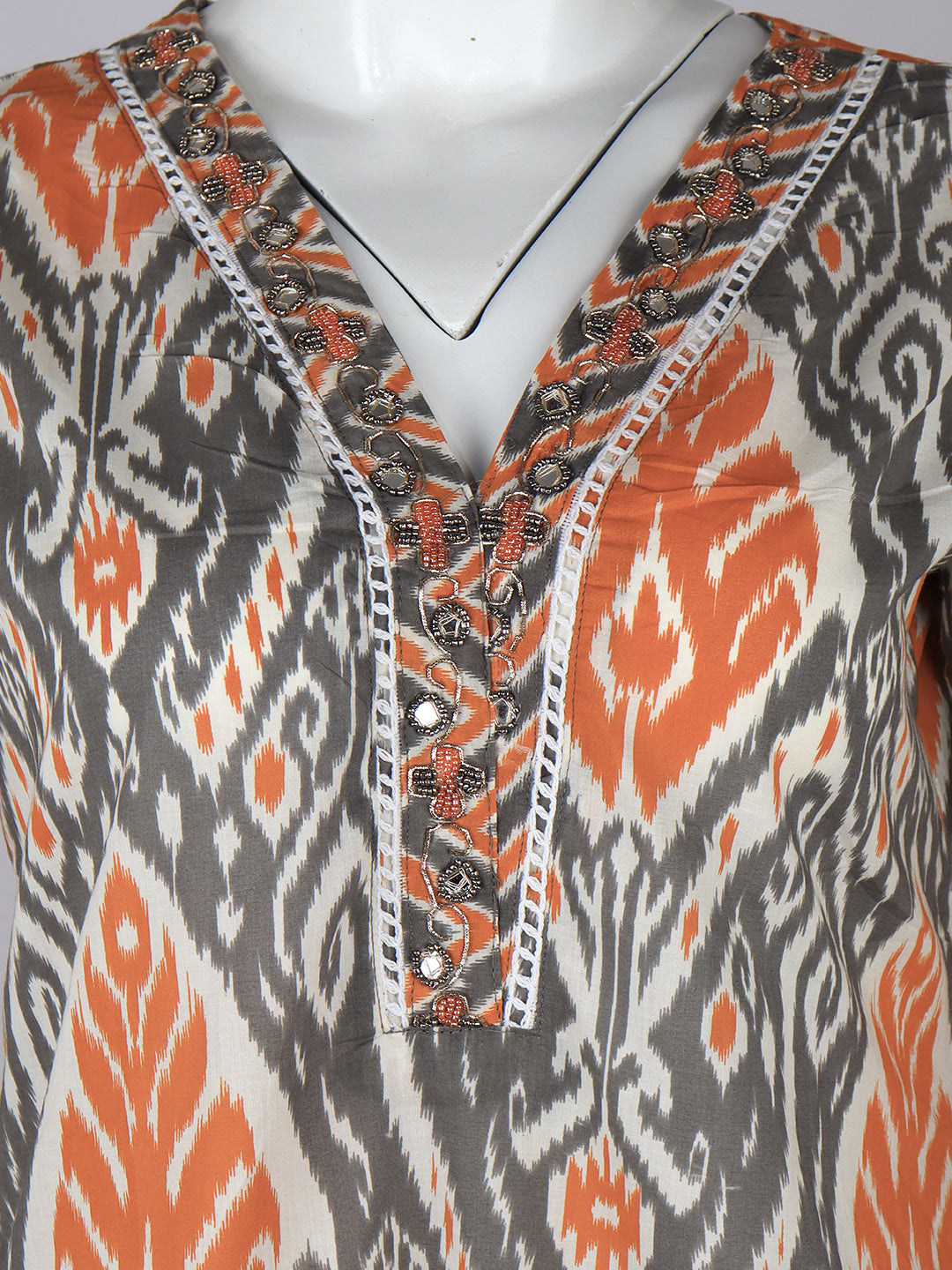 Women Cotton Printed Kurti Set Grey EKS48