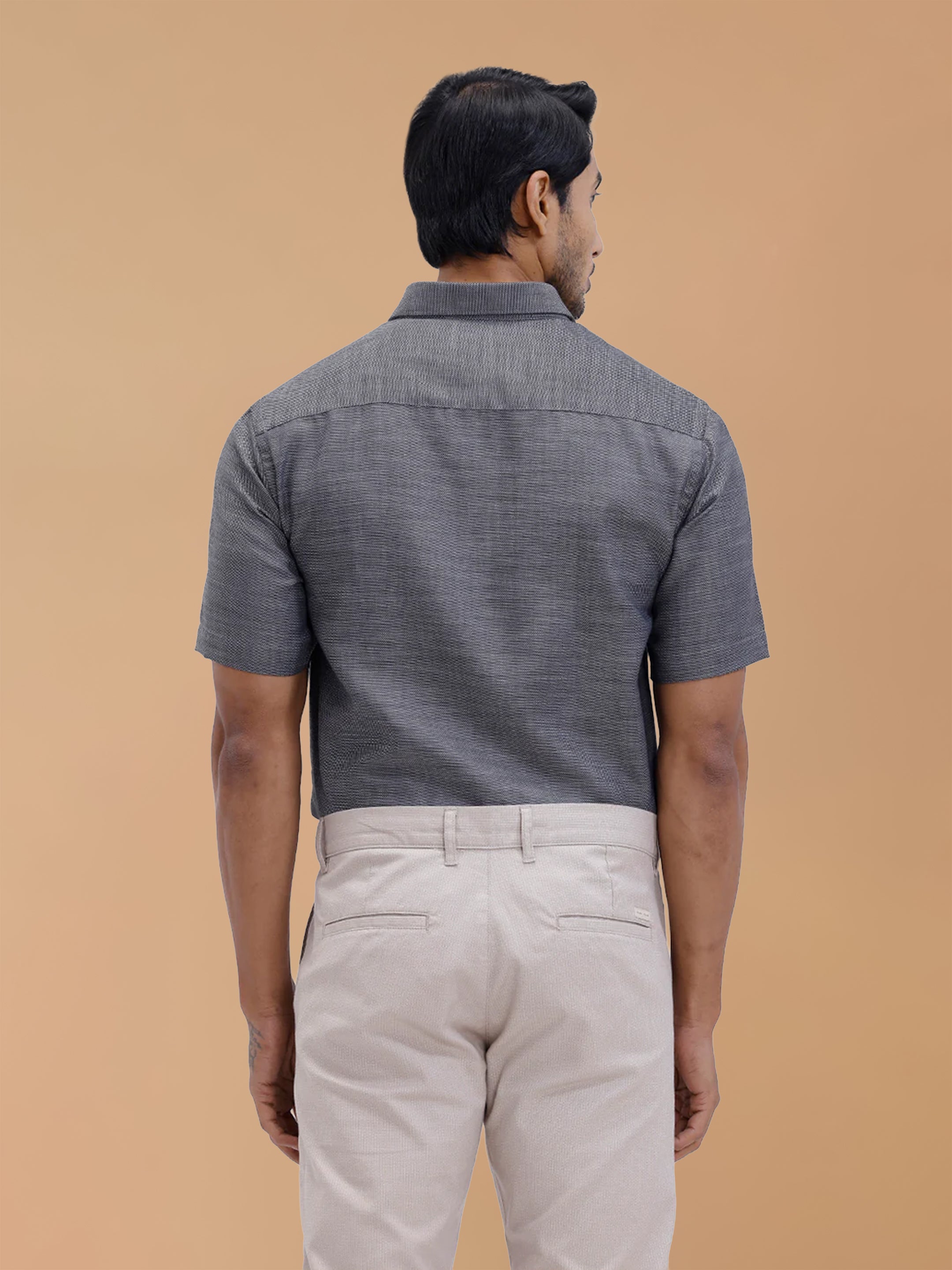 Cotton Rich Grey Black Dobby Regular Fit Shirt T59 AIT5