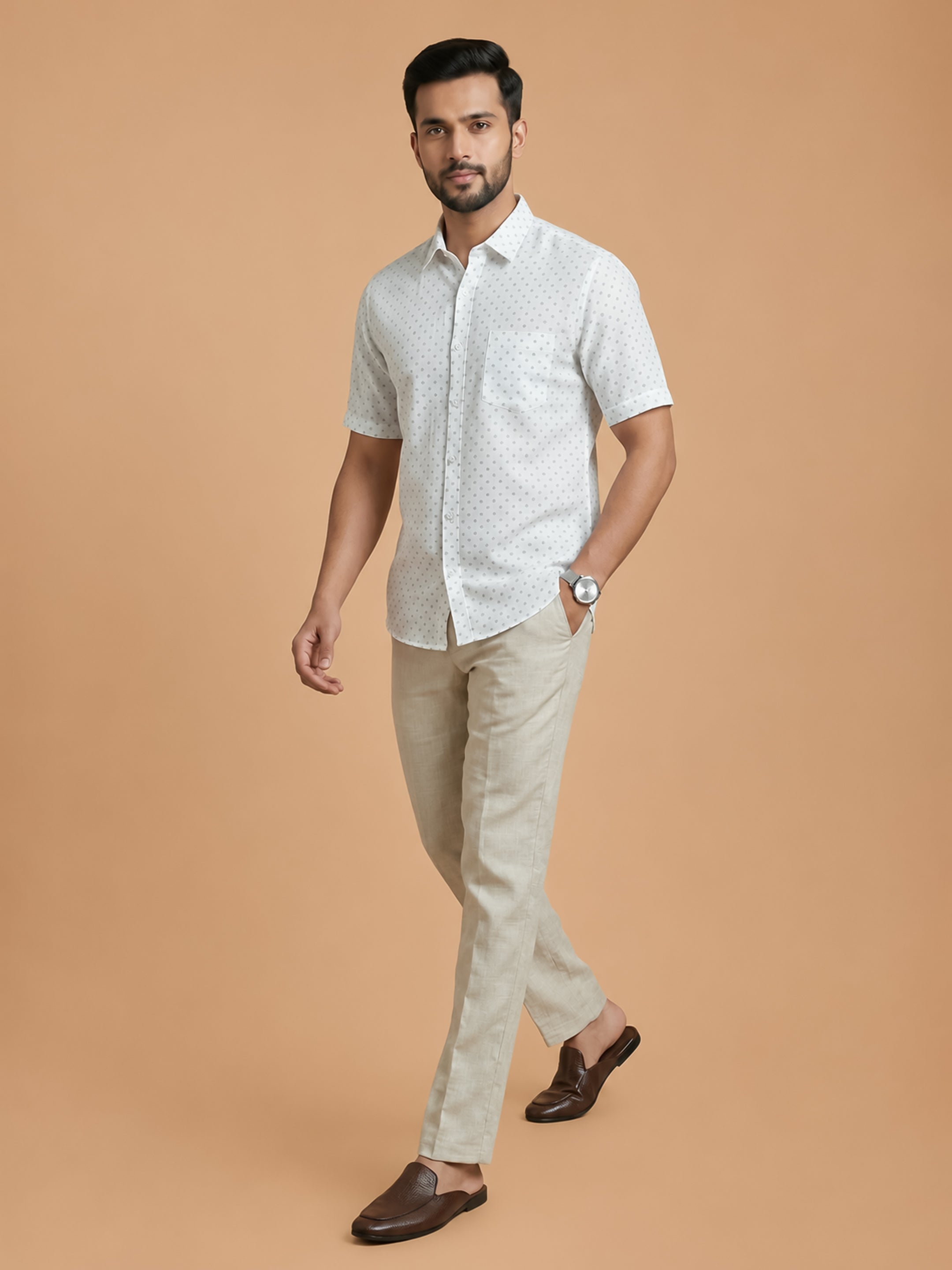 Cotton Rich White Printed Regular Fit Shirt T66 APT16