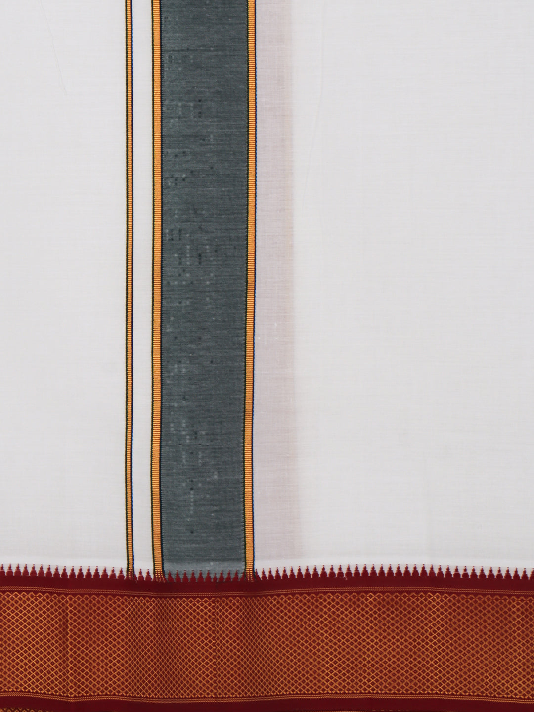 Men Cotton Blend Single Layer White Dhoti with Mayilkhan Border Kalki(4 Way Dhoti)