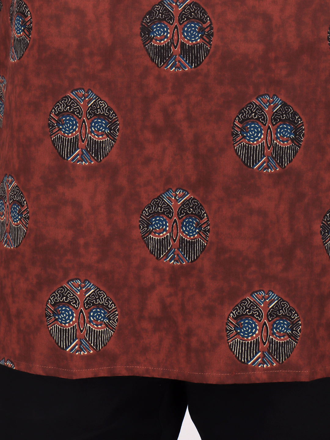 Men Cotton Short Length Printed Pocket Kurta Reddish Brown OE11