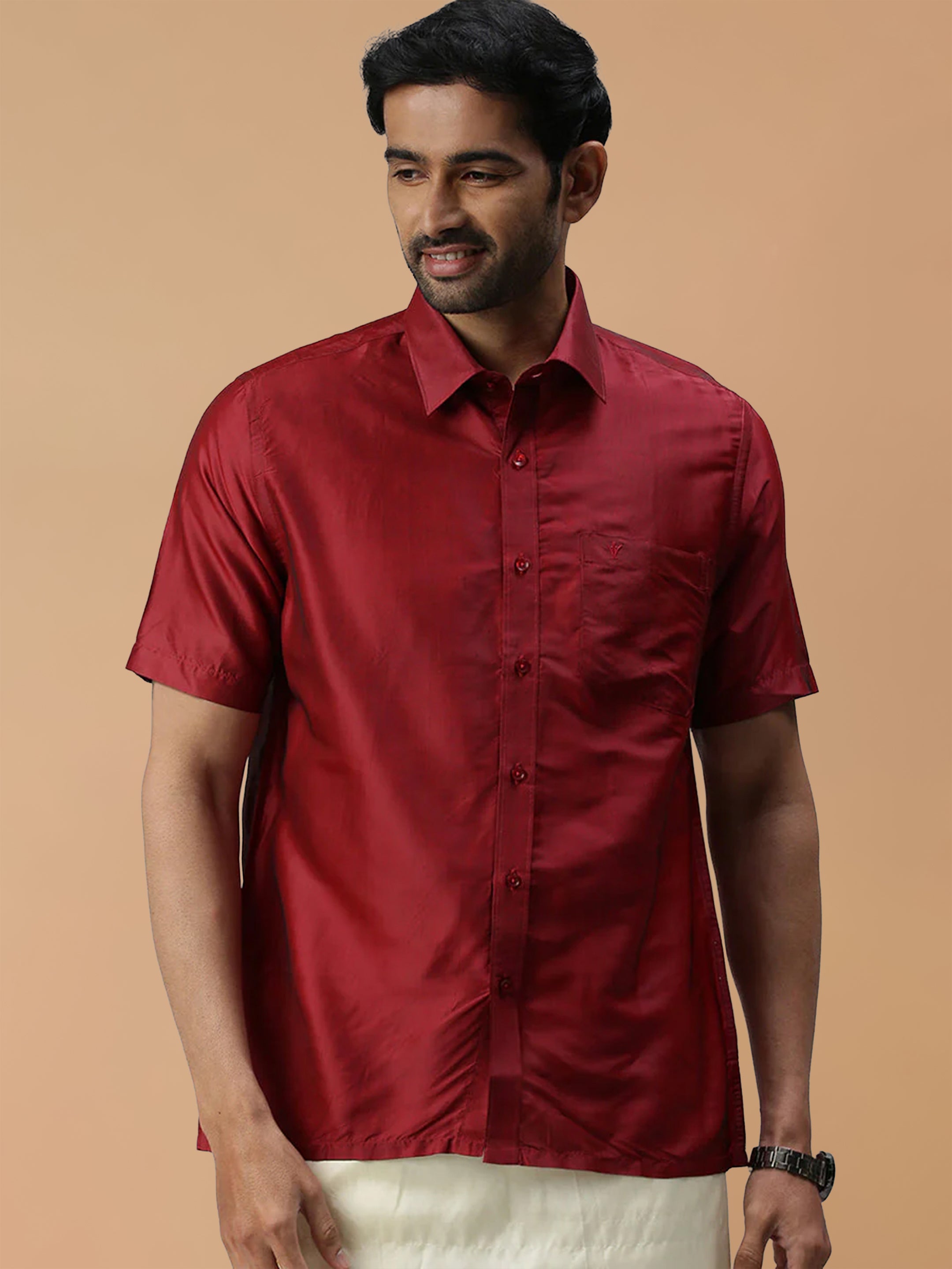 Silk Feel Maroon Shirt - Regular Fit