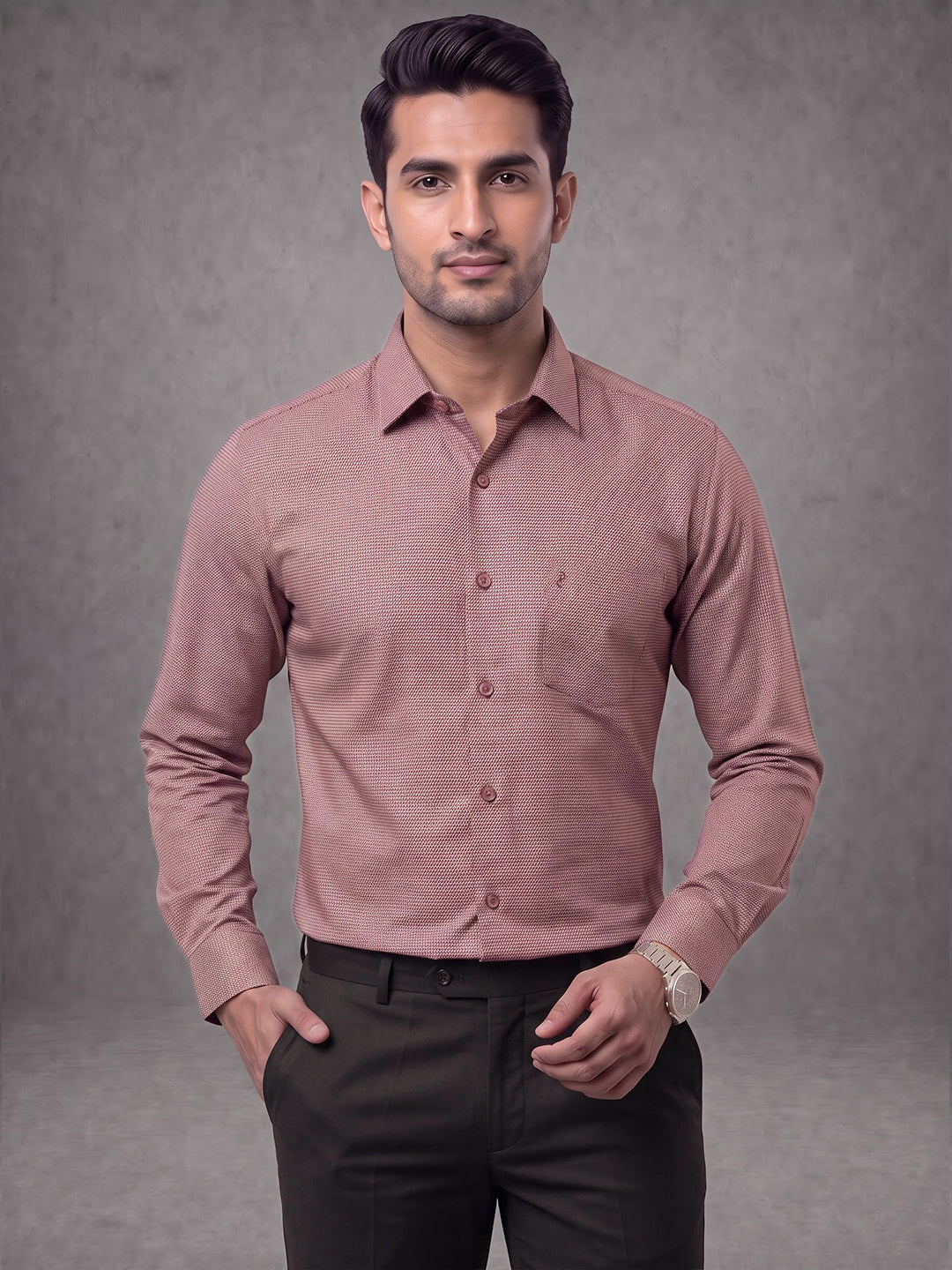 Prima Club Premium Cotton Dobby Pink Red Regular Fit Shirt SRBD1